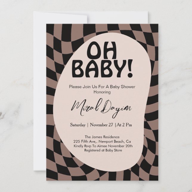 ¡Oh bebé! Invitación de fiesta de bebé moderna a c (Anverso)