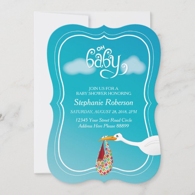 ¡Oh bebé! Invitación de Stork Baby Shower (Anverso)