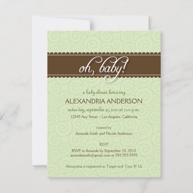¡Oh, bebé! Invitación de Swirly Baby Shower (Anverso)