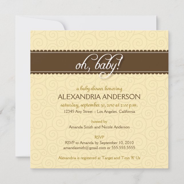 ¡Oh, bebé! Invitación de Swirly Baby Shower (Anverso)