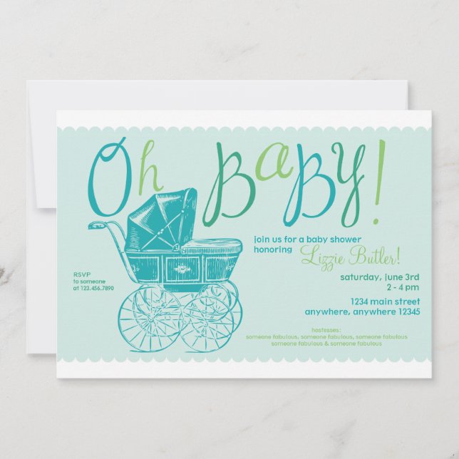 "Oh bebé!" invitación del fiesta de ducha del (Anverso)