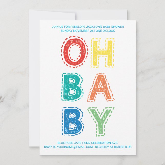 Oh bebé | Invitaciones a la ducha para bebés | Col (Anverso)