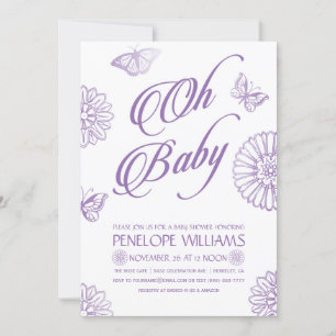 Oh bebé Invitaciones a la ducha para bebés Púrpu