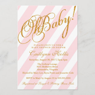 Oh bebé Purpurina de oro Stripe Invitación a Baby 