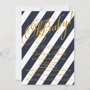 Oh bebé Purpurina de oro Stripe Invitación a Baby