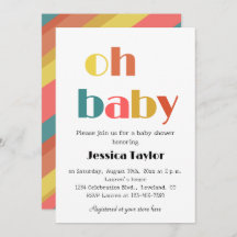 Oh bebé Retro Invitación a Baby Shower con arco ir