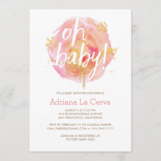 Oh bebé Rubor acuarela Invitación a Baby Shower