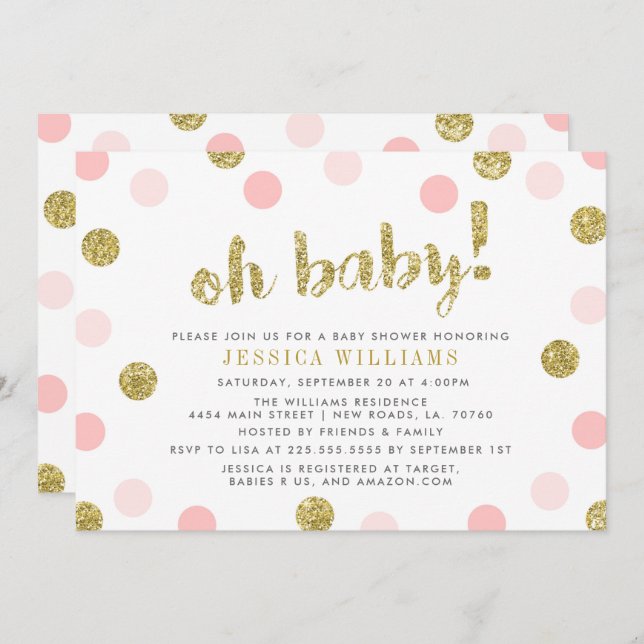 Oh bebé Rubor Pink and Gold Invitación a Baby Show (Anverso / Reverso)
