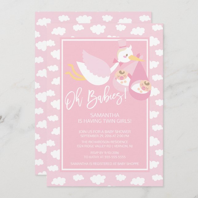¡Oh bebés! Invitación a Baby Shower de Chicas geme (Anverso / Reverso)