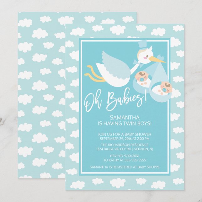 ¡Oh bebés! Invitación a Baby Shower de chicos geme (Anverso / Reverso)