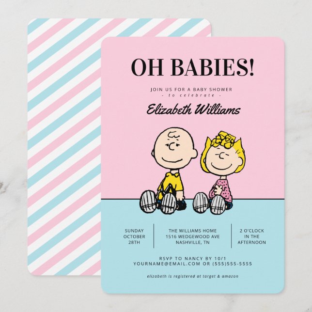 ¡Oh bebés! Invitación a Baby Shower de los gemelos (Anverso / Reverso)