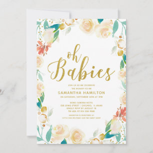 Oh Bebés Invitación de Gemelos con Brillo Floral d
