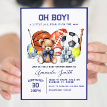 Oh Boy ALL STAR SPORT Invitación de Baby Shower