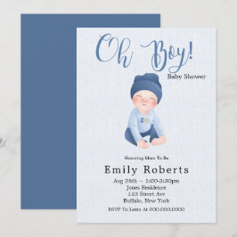 Oh Boy azul Denim Personalizado Baby Shower Invita