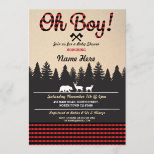 Oh Boy Baby Lumberjack Baby Shower Invitación Roja