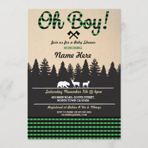 Oh Boy Baby Lumberjack Baby Shower Invitación Verd