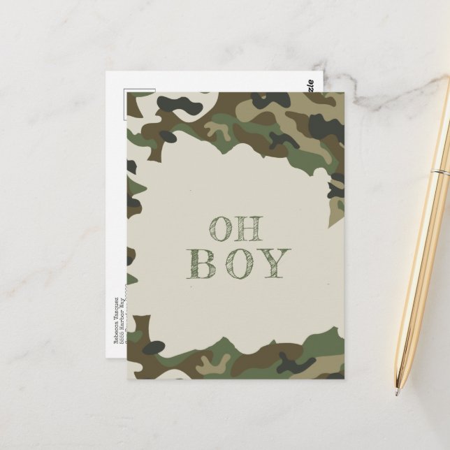Oh Boy Baby Shower Green Camo Invitación (Anverso/Reverso In Situ)