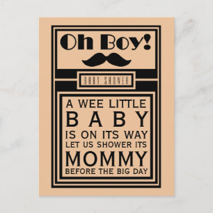 Oh Boy Black Mustache Invitación de Baby Shower