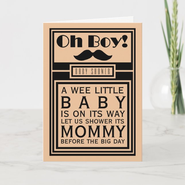 Oh Boy Black Mustache Invitación de Baby Shower (Anverso)