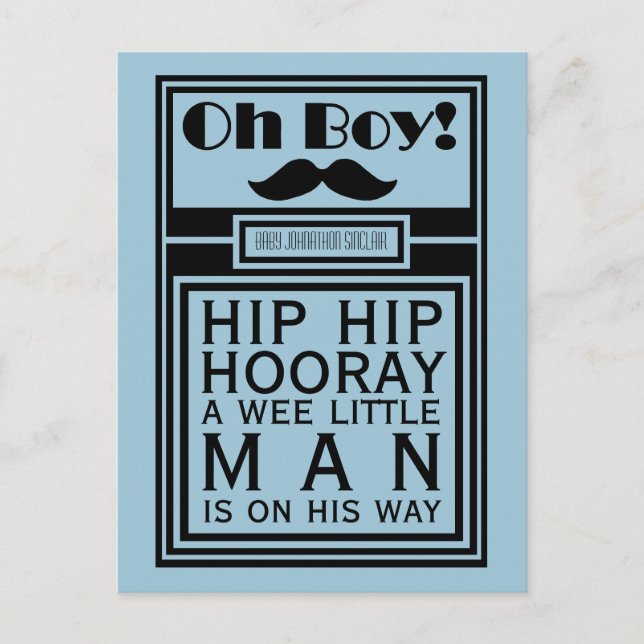 Oh Boy Black Mustache Recién nacido Boy Invitación (Anverso)