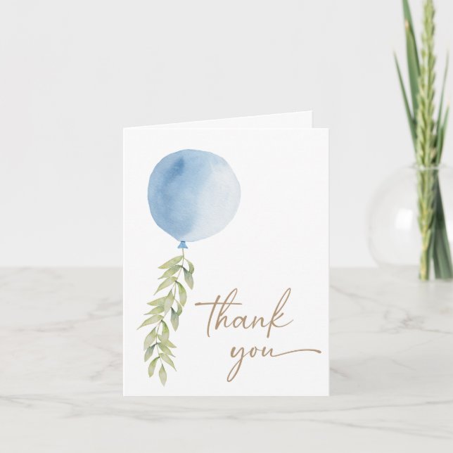 Oh Boy Blue Balloon Eucalyptus Tarjeta de agradeci (Anverso)