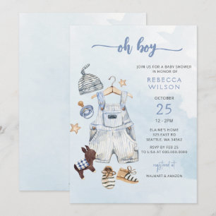 Oh Boy Blue Boho Boy Invitación de Baby Shower