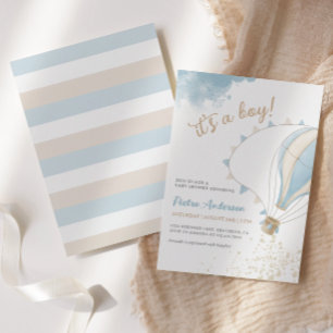 Oh Boy Blue Hot Air Balloon Invitación de Baby Sho