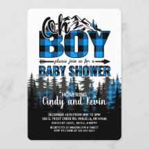 Oh Boy Blue Plaid Lumberjack Shower Invitación