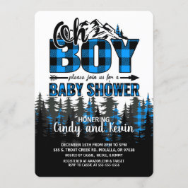 Oh Boy Blue Plaid Lumberjack Shower Invitación