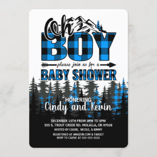Oh Boy Blue Plaid Lumberjack Shower Invitación