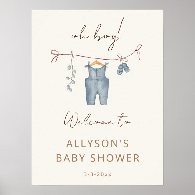 Oh Boy boho acuarela ropa de bebé señal de bienven (Frente)