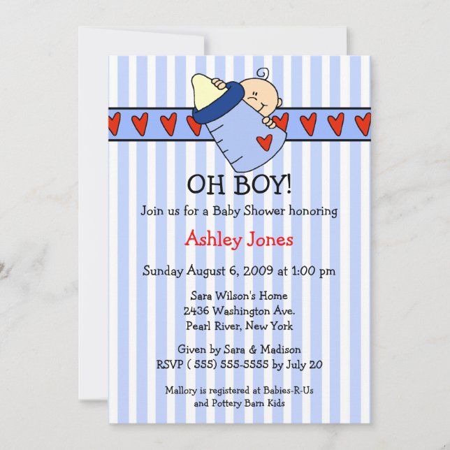 Oh Boy Bottle Boy Baby Invitaciones (Anverso)