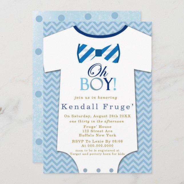 Oh Boy Bow Tie Bodysuit Invitaciones a Ducha para  (Anverso / Reverso)