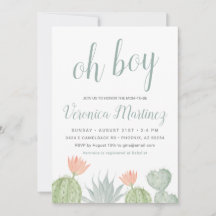 Oh Boy Cactus Invitación Baby Shower, Bebé del Des