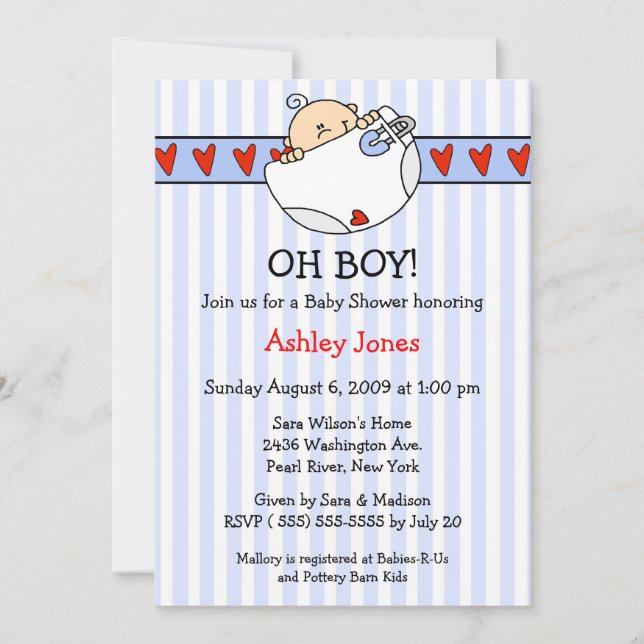 Oh Boy Diaper Baby Boy Invitaciones (Anverso)