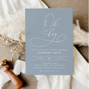 Oh Boy Dusty Blue invitación a la ducha para bebés