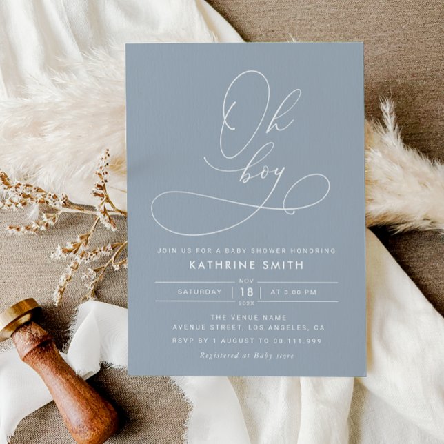 Oh Boy Dusty Blue invitación a la ducha para bebés (Subido por el creador)