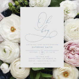 Oh Boy Dusty Blue Modern Invitación de Baby Shower