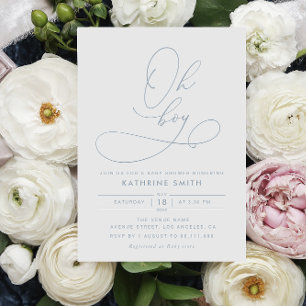 Oh Boy Dusty Blue Modern Invitación de Baby Shower