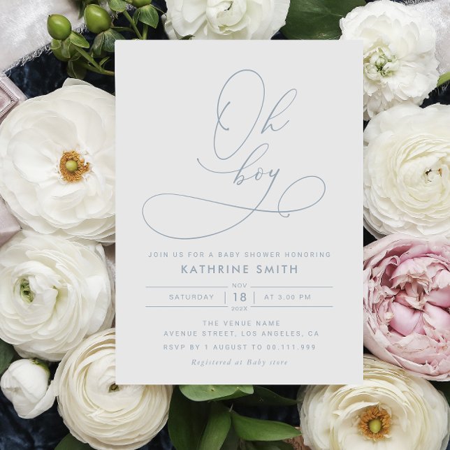 Oh Boy Dusty Blue Modern Invitación de Baby Shower (Subido por el creador)