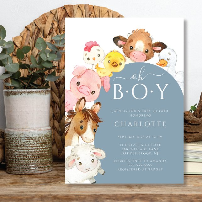 Oh Boy Farm Animals Shower Invitación (Subido por el creador)