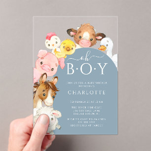 Oh Boy Farm Animals Shower Invitación