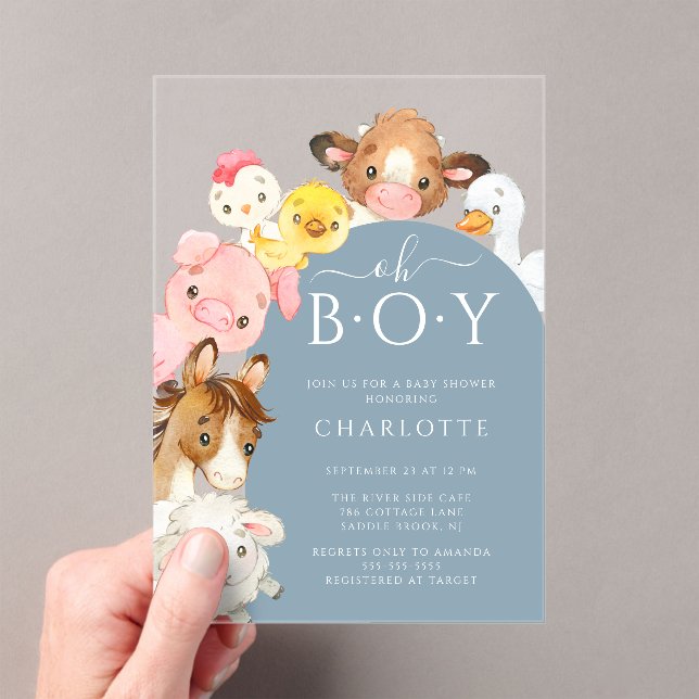Oh Boy Farm Animals Shower Invitación (Insitu (portátil))