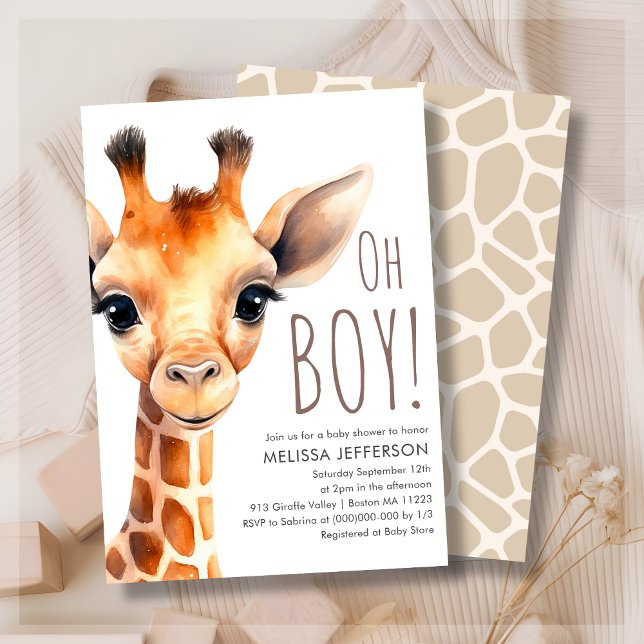 Oh Boy Giraffe Invitación de Baby Shower (Subido por el creador)
