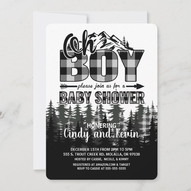 Oh Boy Gray Lumberjack Invitación Baby Shower (Anverso)