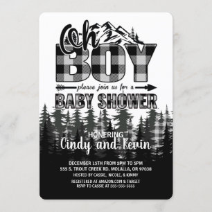 Oh Boy Gray Lumberjack Invitación Baby Shower