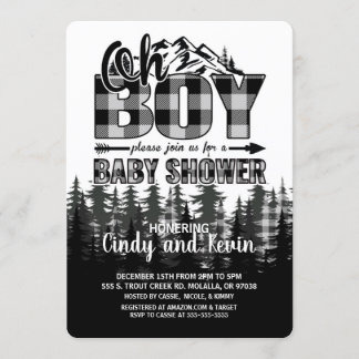 Oh Boy Gray Lumberjack Invitación Baby Shower