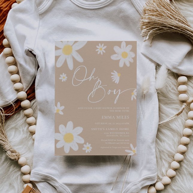 Oh Boy Invitación a Baby Shower Daisy Beige (Subido por el creador)