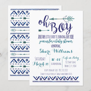 Oh Boy Invitación a Baby Shower tribal - PERSONALI