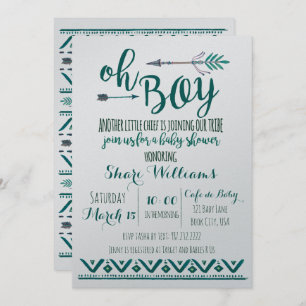 Oh Boy Invitación a Baby Shower tribal - Verde